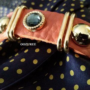 Gold Plated/Crystal Glass Pink Leather Bracelet